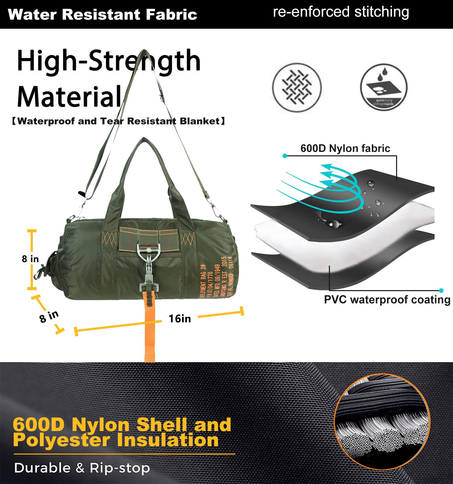 Small Duffle Bag Military Gym Bags 16 Inchs Equipment Bag